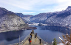 Panoramic view over Hallstatt and Lake Hallstatt from the Skywalk viewing platform, Austria